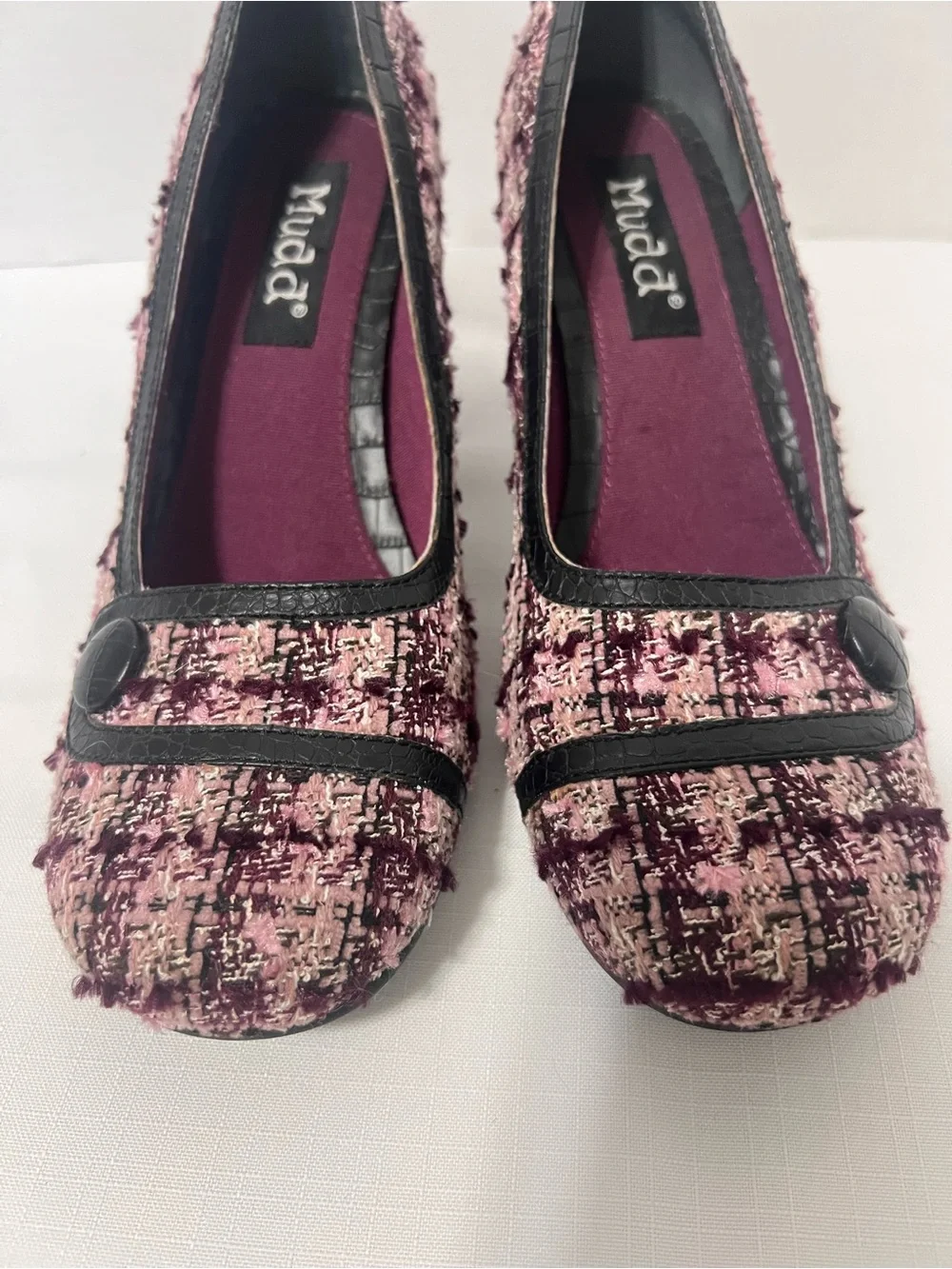 Vintage Mudd Y2K Rockabilly Goth Pink Tweed Mid Heel Pumps Retro Heels Size 9